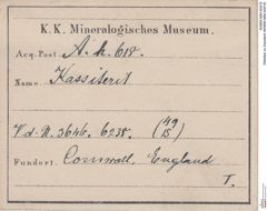 Etiketten zu Kassiterit (NHMW-MIN-Ah618)